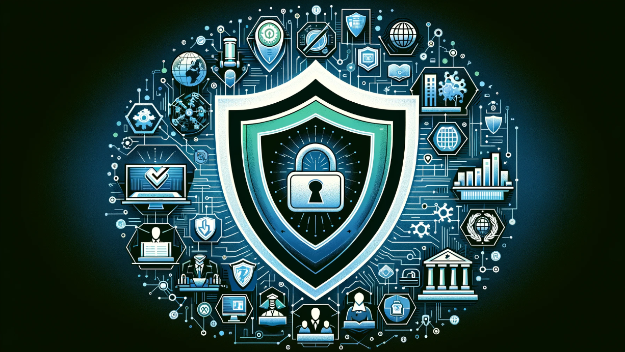 Illustration of NIST CSF 2.0 features including cybersecurity shield, critical infrastructure, diverse organizations, governance, and global connectivity