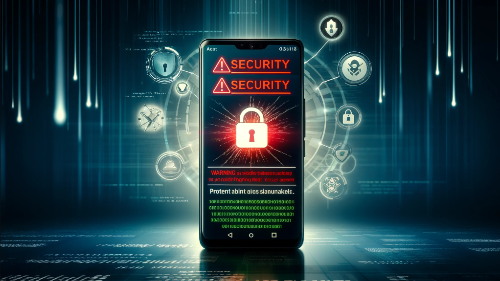 Android smartphone displaying a security alert for the Vultur banking trojan, highlighting the risk of personal data theft
